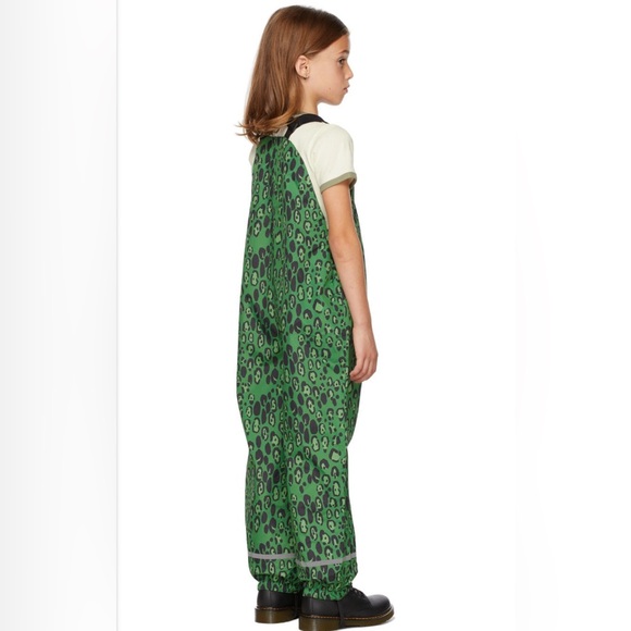 Mini Rodini Kids Green Leopard Edelweiss Rain Overalls - Picture 2 of 6